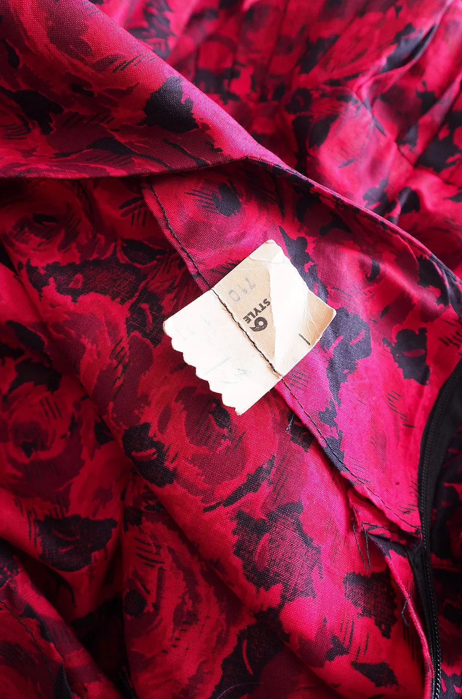 1960s Red Roses Pouf Skirt Cocktail Dress