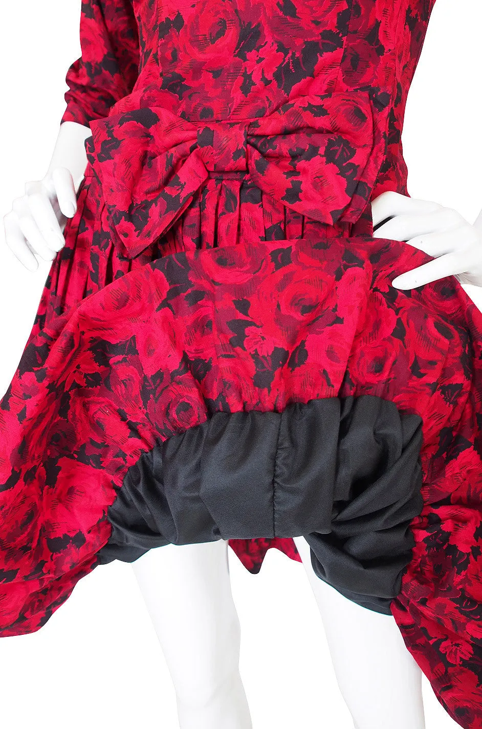 1960s Red Roses Pouf Skirt Cocktail Dress