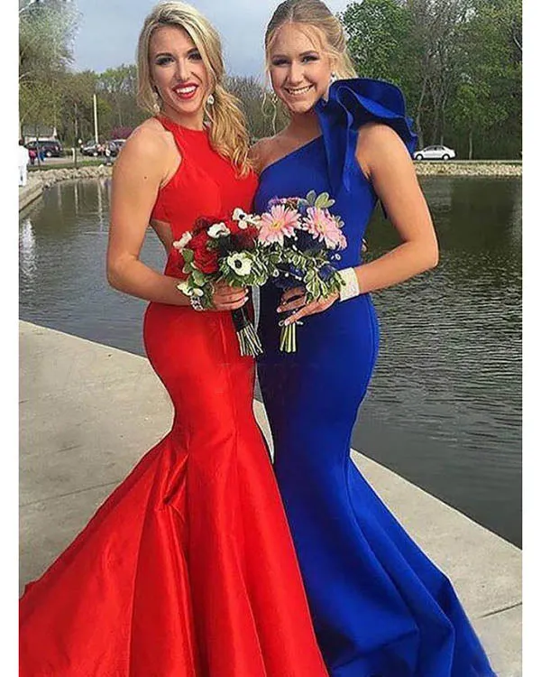 2018 Elegant Burgundy Prom Dresses Mermaid One Shoulder Flounced Sexy Evening Gowns Long