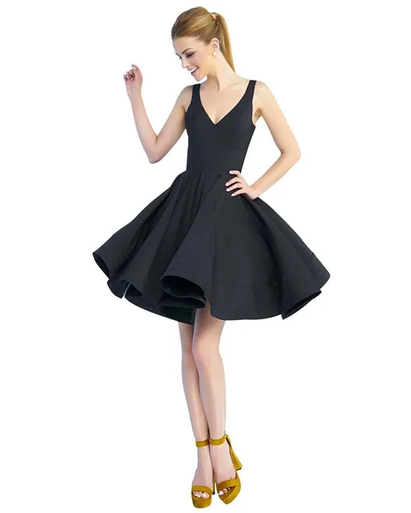 2019 Red Satin Homecoming Dresses V-Neck Sexy Short Cocktail Dress