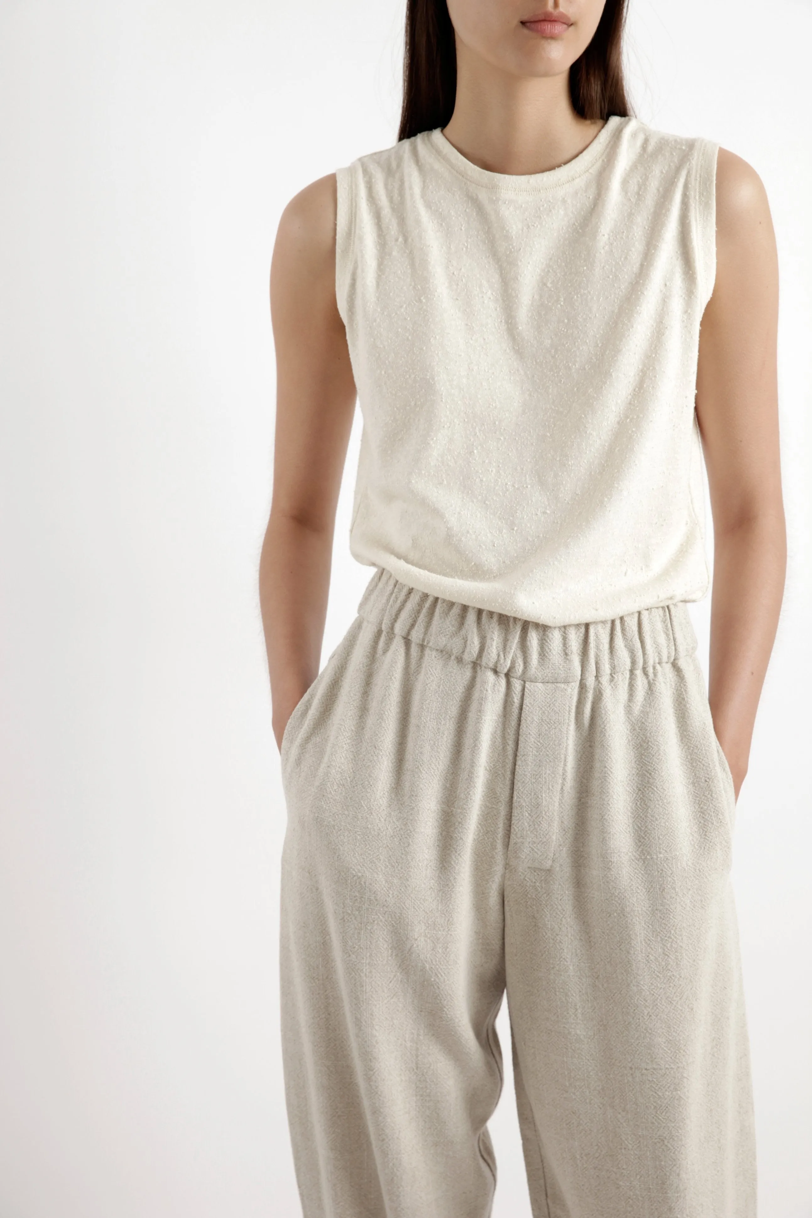 7115 by Szeki Signature Textured Linen Tank Off-white