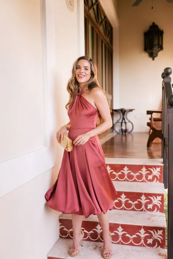 A-line Short Wedding Guests Dress with Halter Bodice