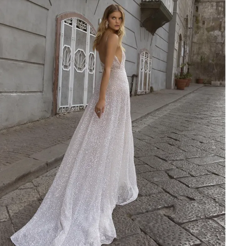 A-line Spaghetti Straps V-neck Sexy Long Prom Dresses, PD1026