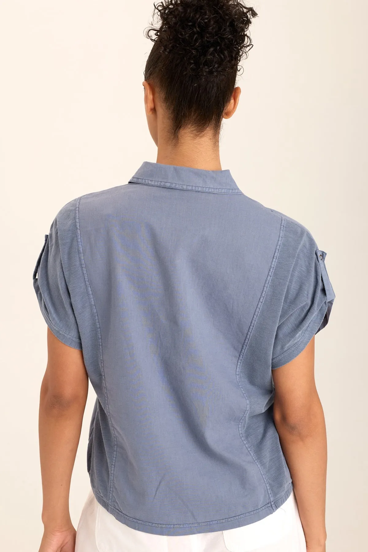 Abner Linen/Jersey Button-Up Top