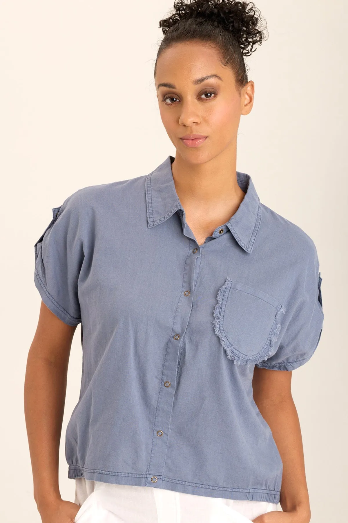 Abner Linen/Jersey Button-Up Top