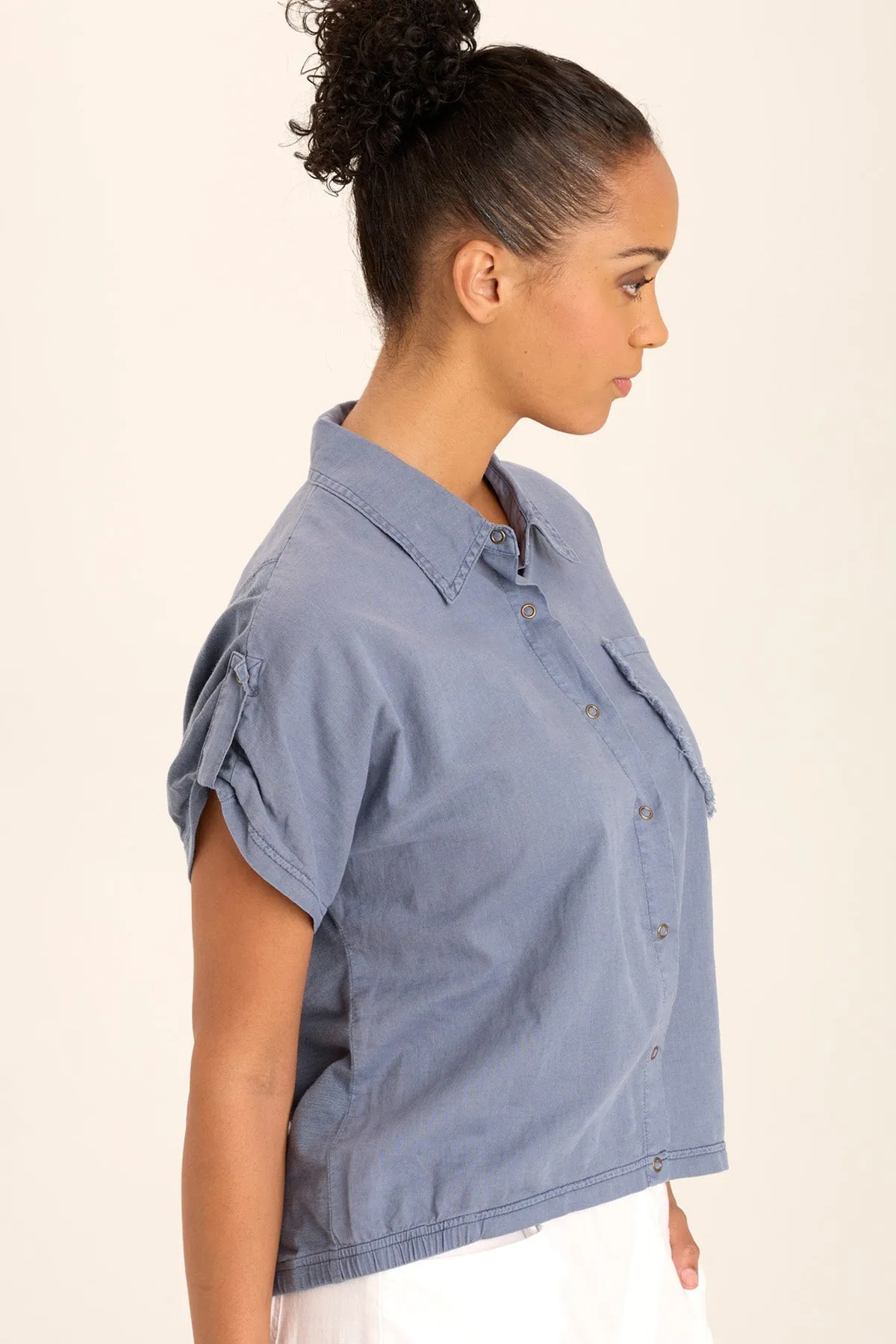 Abner Linen/Jersey Button-Up Top