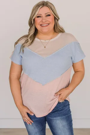 Already Yours Color Block Top- Light Coral & Blue