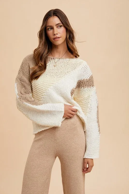 Andy Color Block Sweater - Taupe