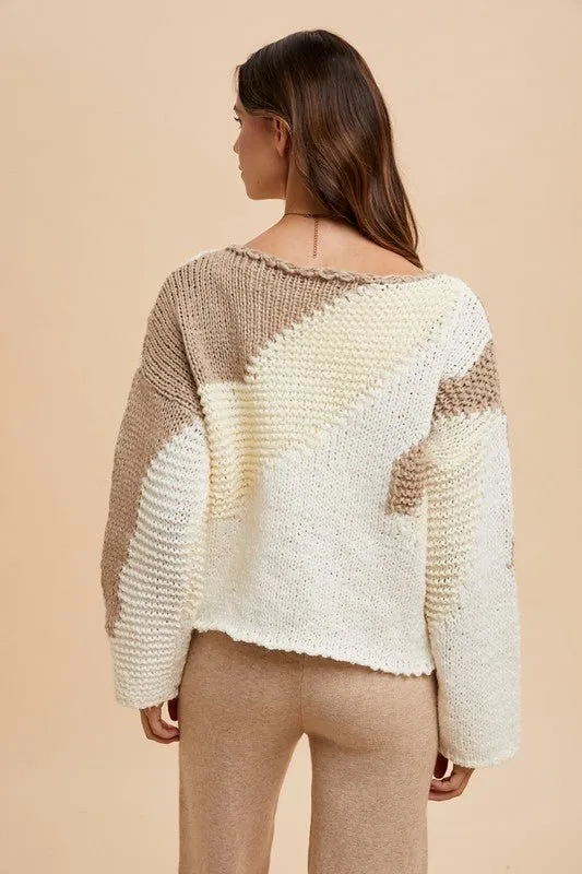 Andy Color Block Sweater - Taupe