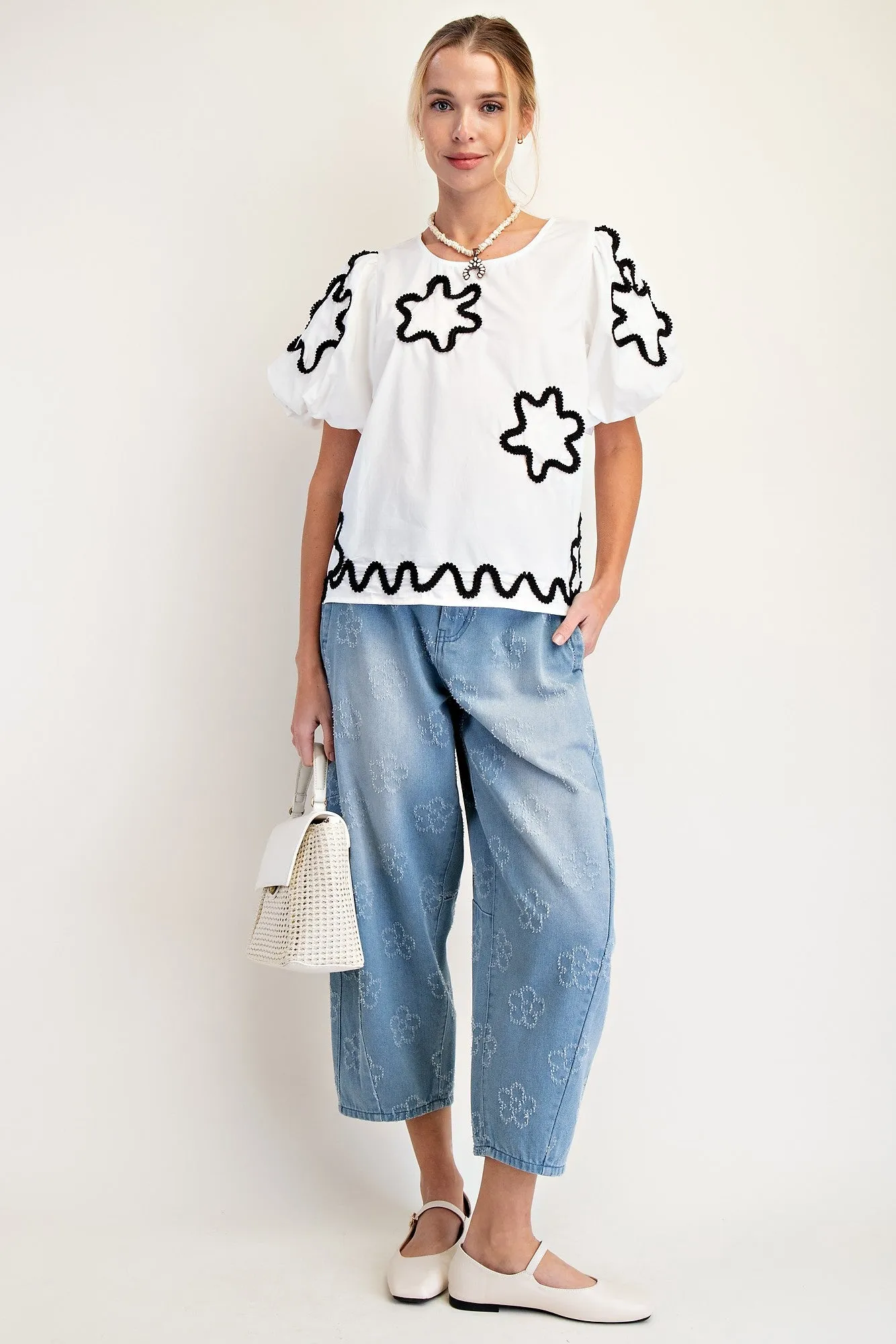 Aniston Flower Patch Cotton Poplin Top - White