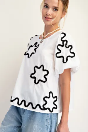 Aniston Flower Patch Cotton Poplin Top - White
