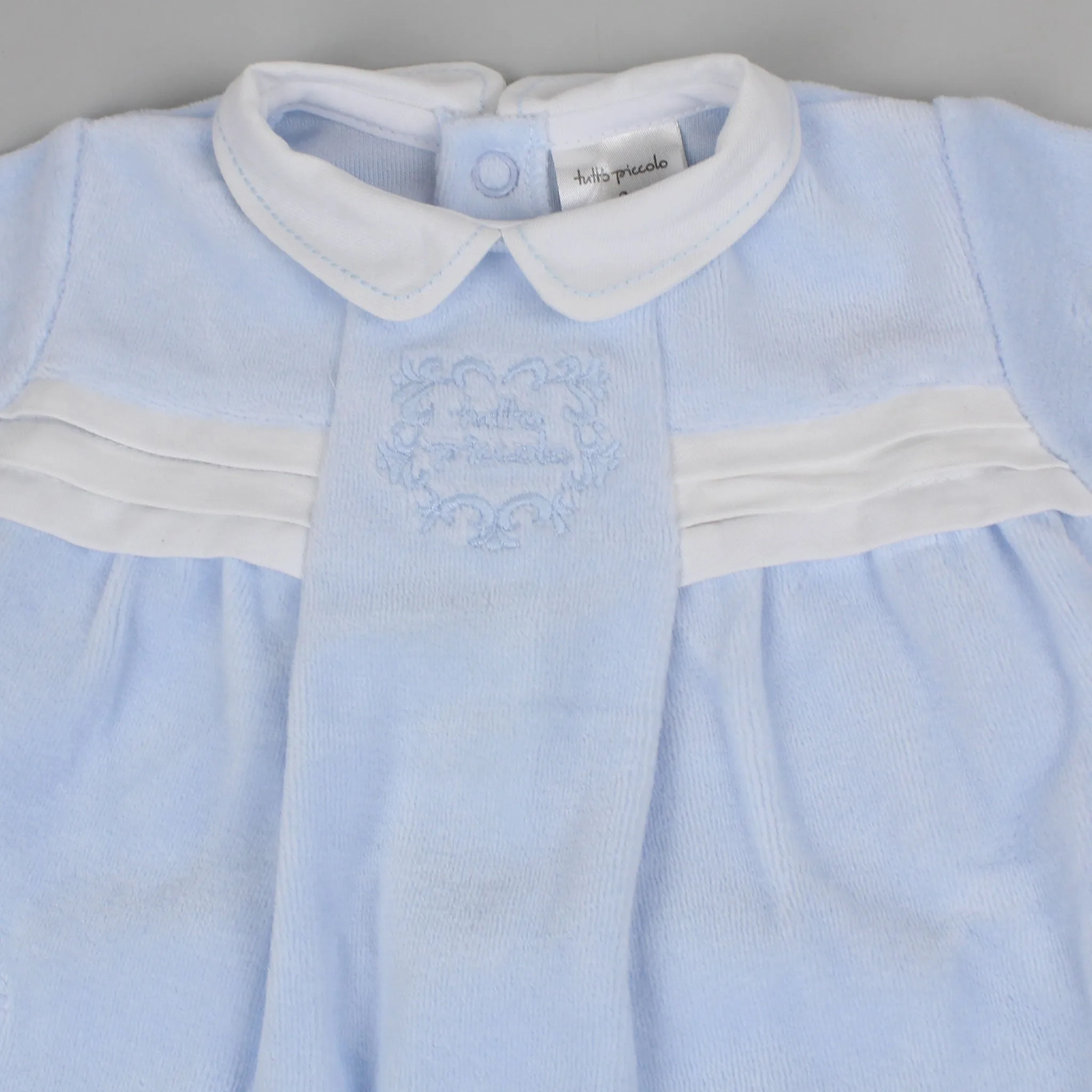 Baby Boys Velour Sleepsuit - Blue - Tutto Piccolo
