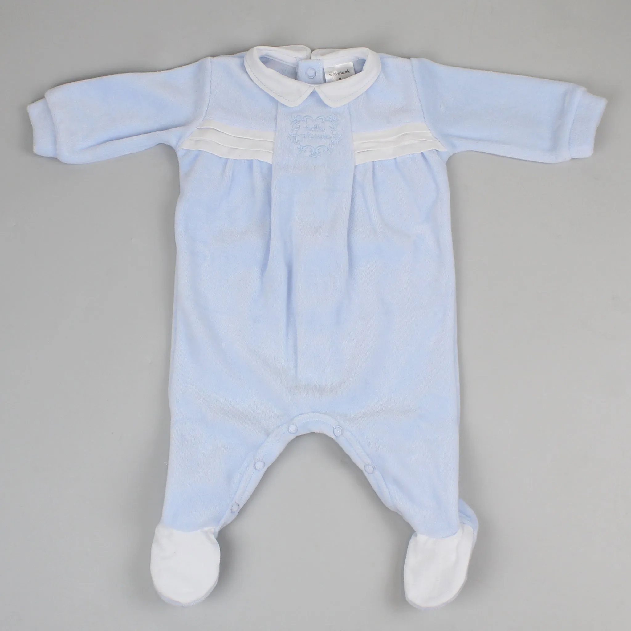Baby Boys Velour Sleepsuit - Blue - Tutto Piccolo