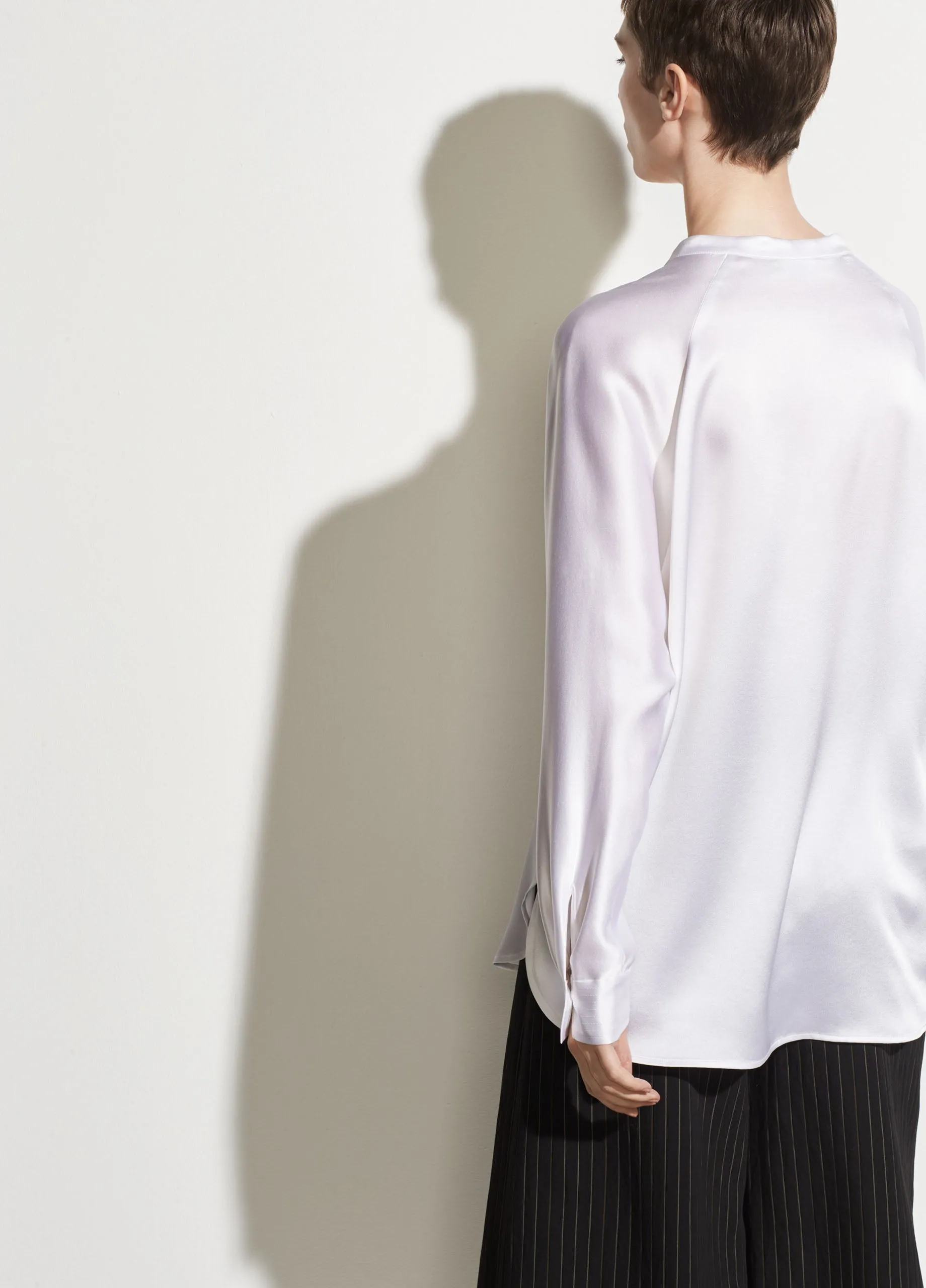 Band Collar Silk Blouse - Optic White