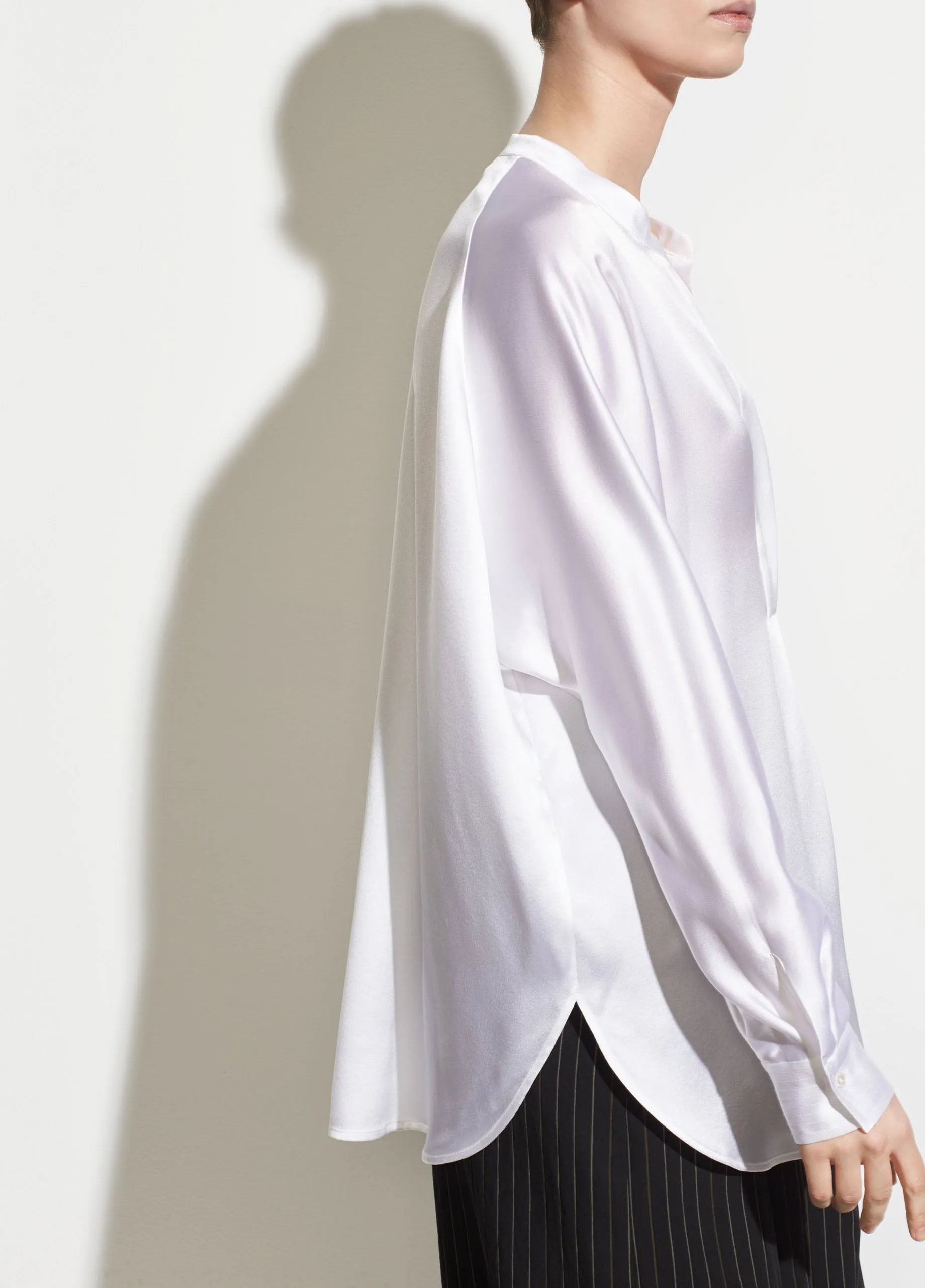 Band Collar Silk Blouse - Optic White