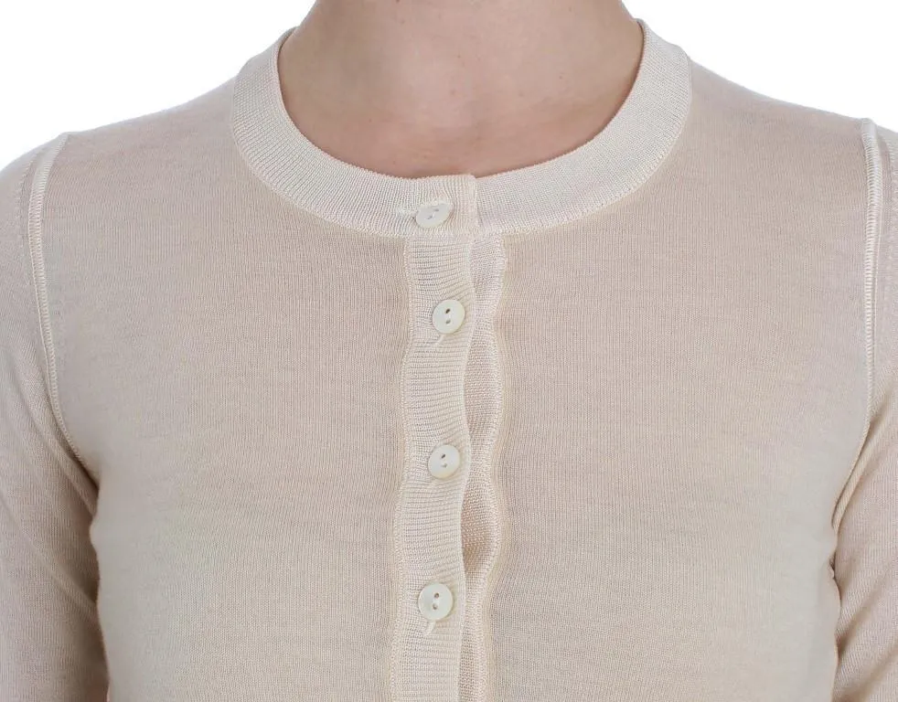 Beige Cashmere Silk Cardigan Sweater