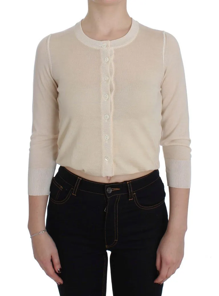 Beige Cashmere Silk Cardigan Sweater