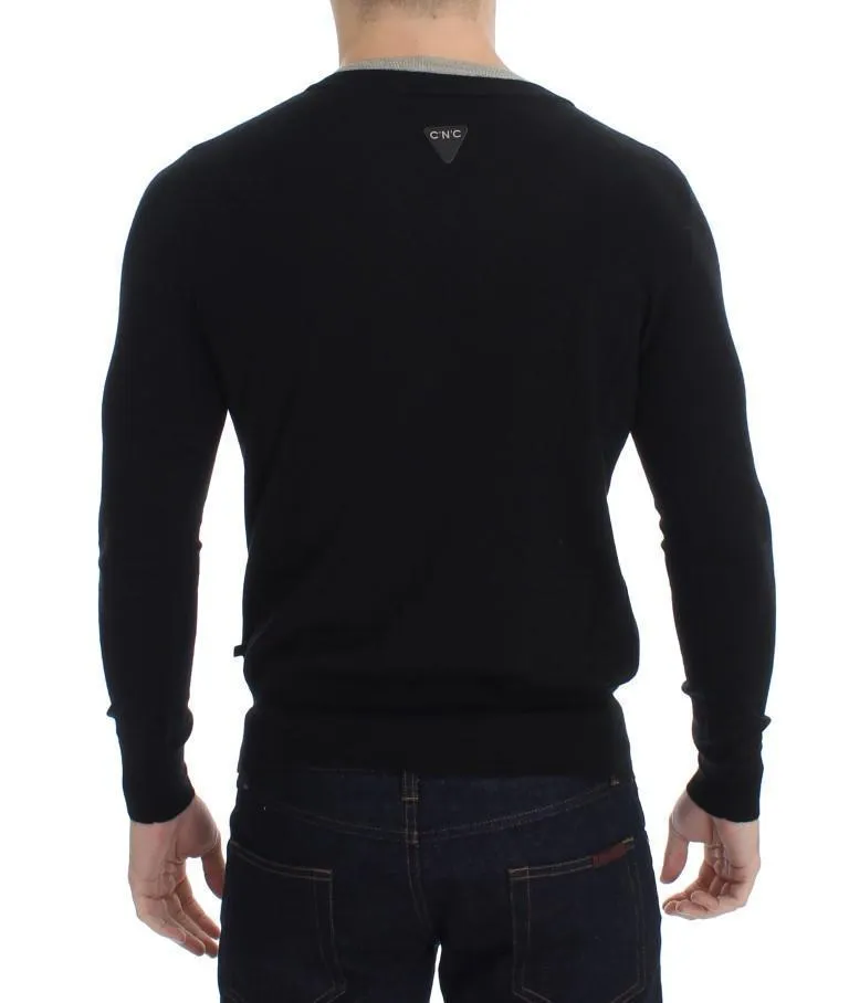 Black Crewneck Wool Blend Sweater