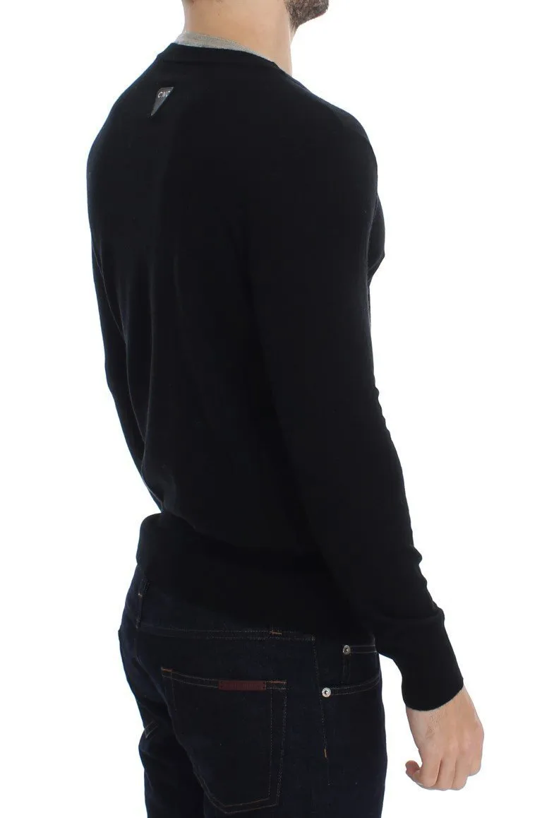 Black Crewneck Wool Blend Sweater