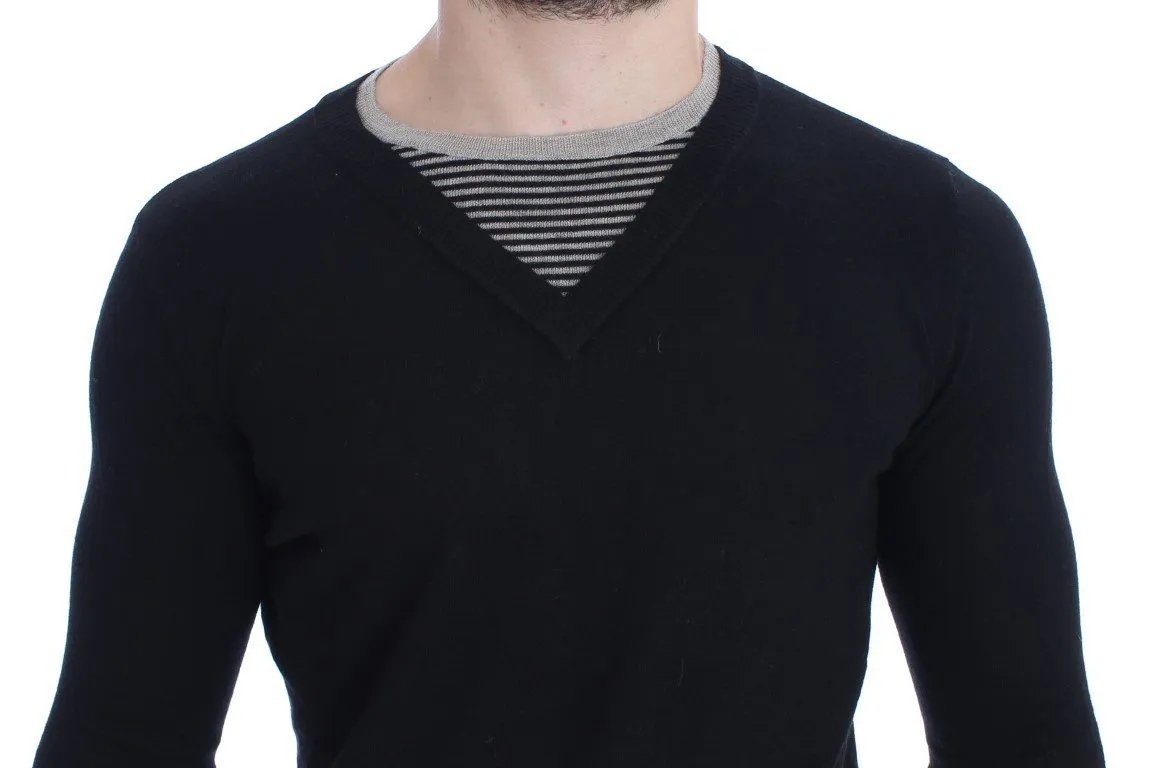 Black Crewneck Wool Blend Sweater