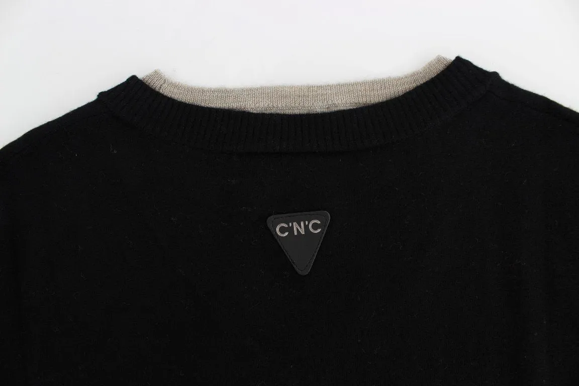 Black Crewneck Wool Blend Sweater