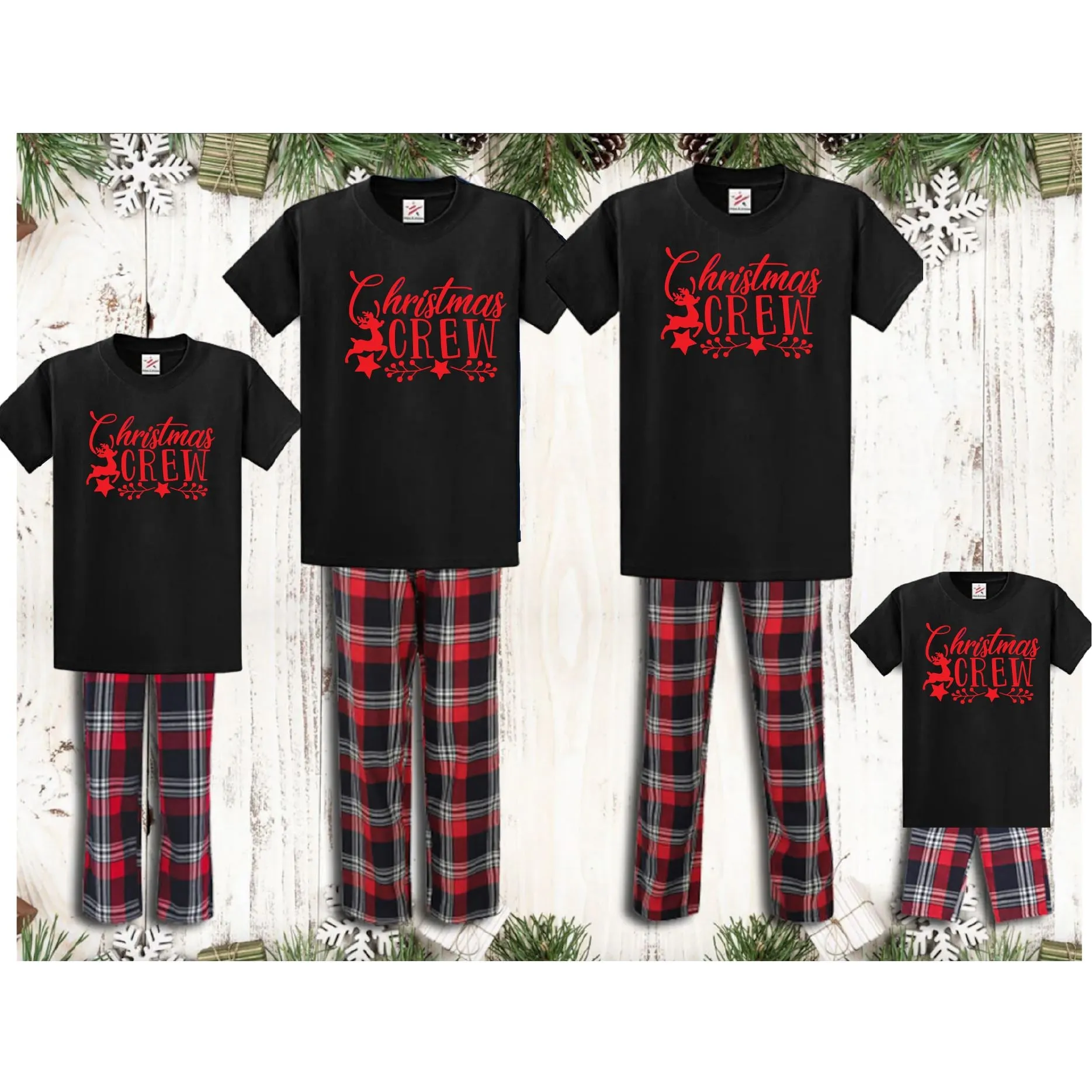 Black Family Matching Christmas Crew Tartan Pyjamas
