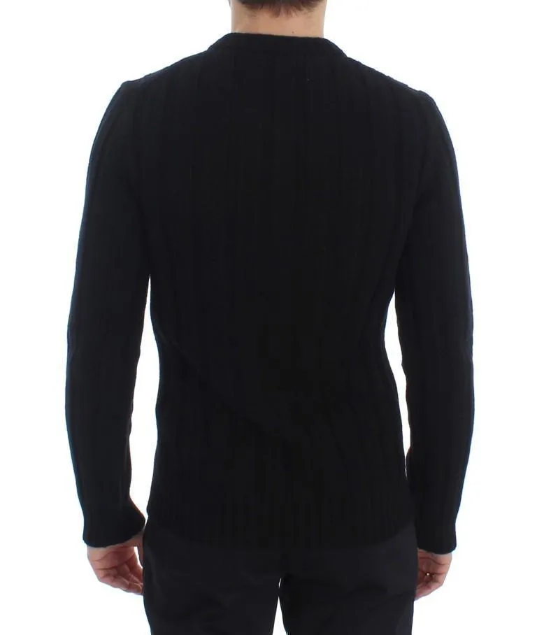 Black Henley Knitted Cashmere Sweater