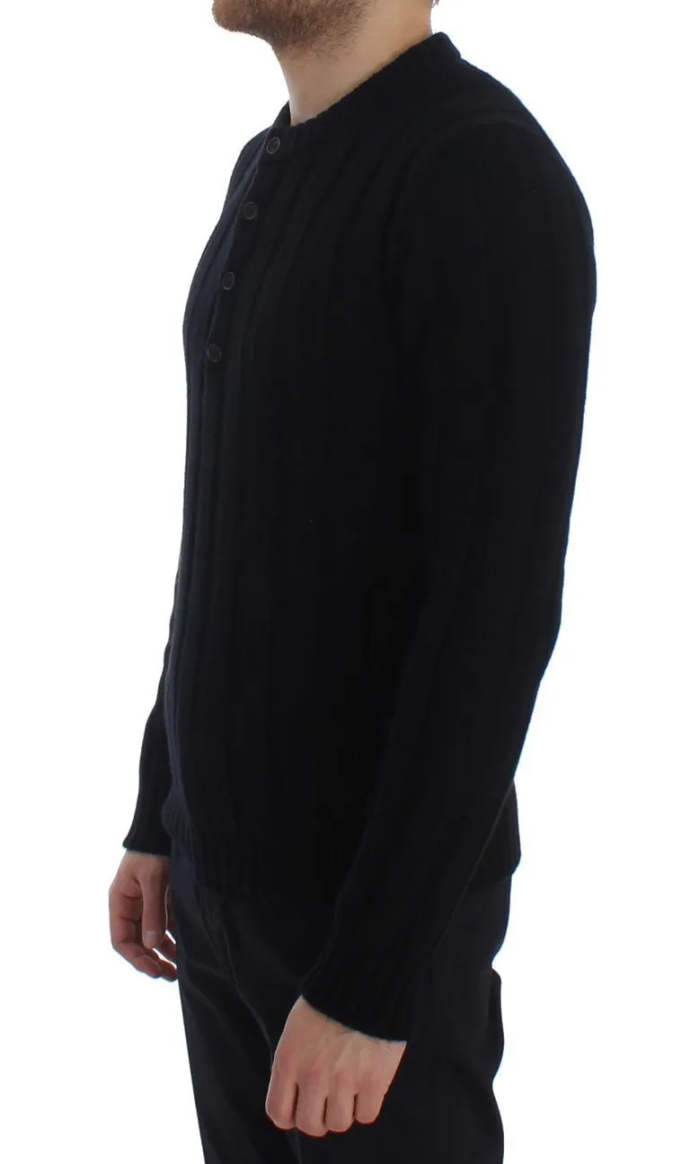 Black Henley Knitted Cashmere Sweater