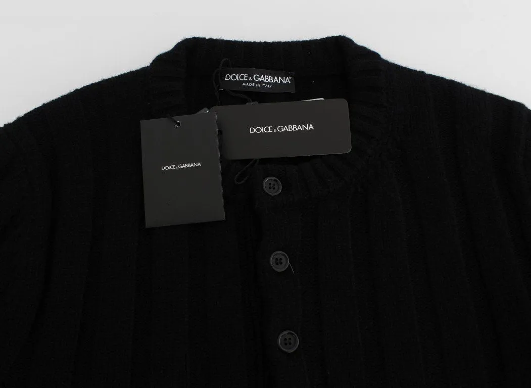 Black Henley Knitted Cashmere Sweater