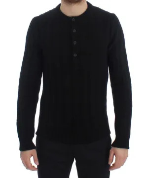 Black Henley Knitted Cashmere Sweater