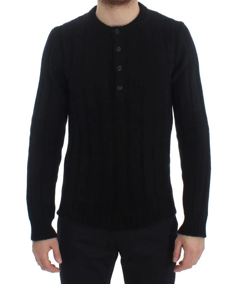 Black Henley Knitted Cashmere Sweater