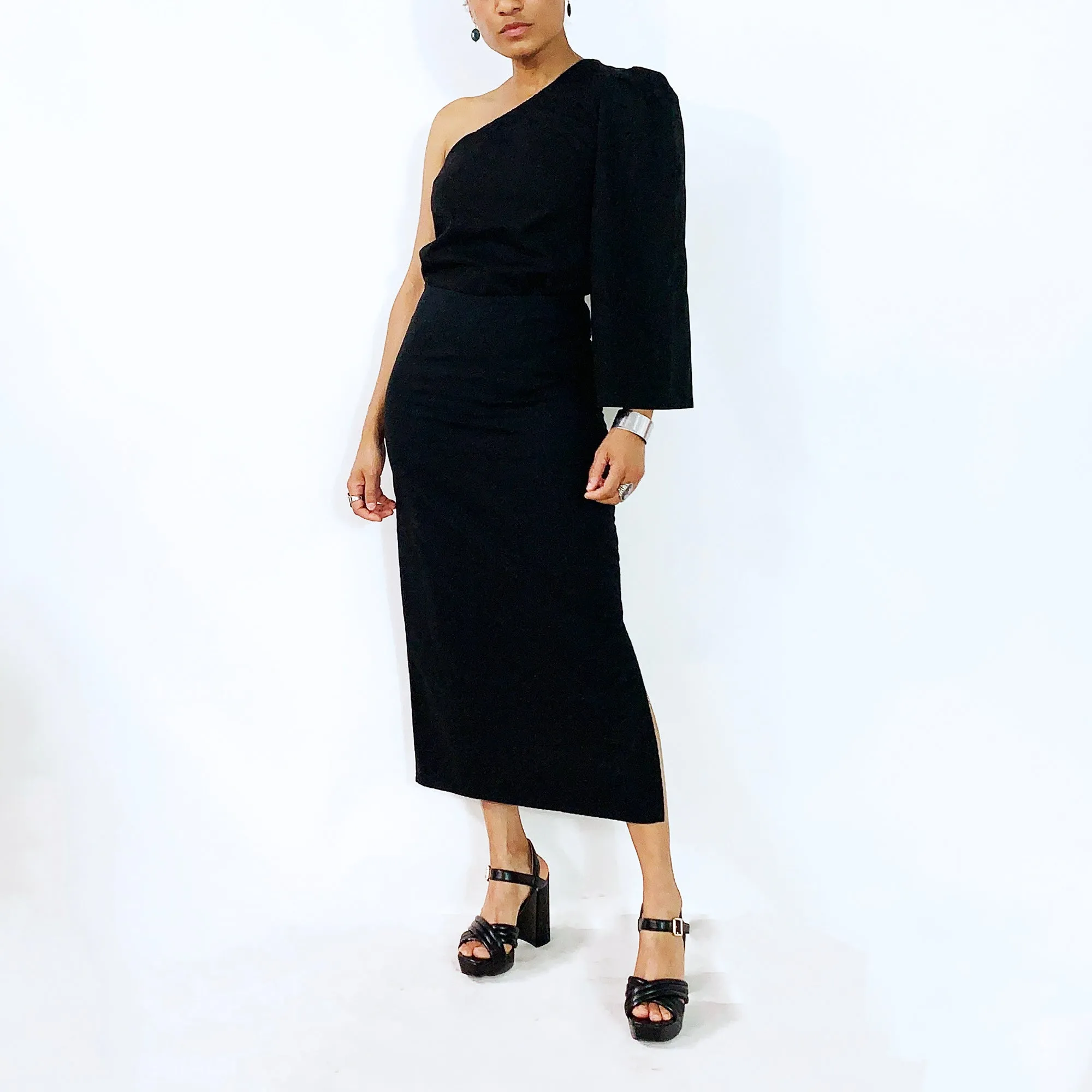 Black One Shoulder Cotton Top | ALPHONSINA