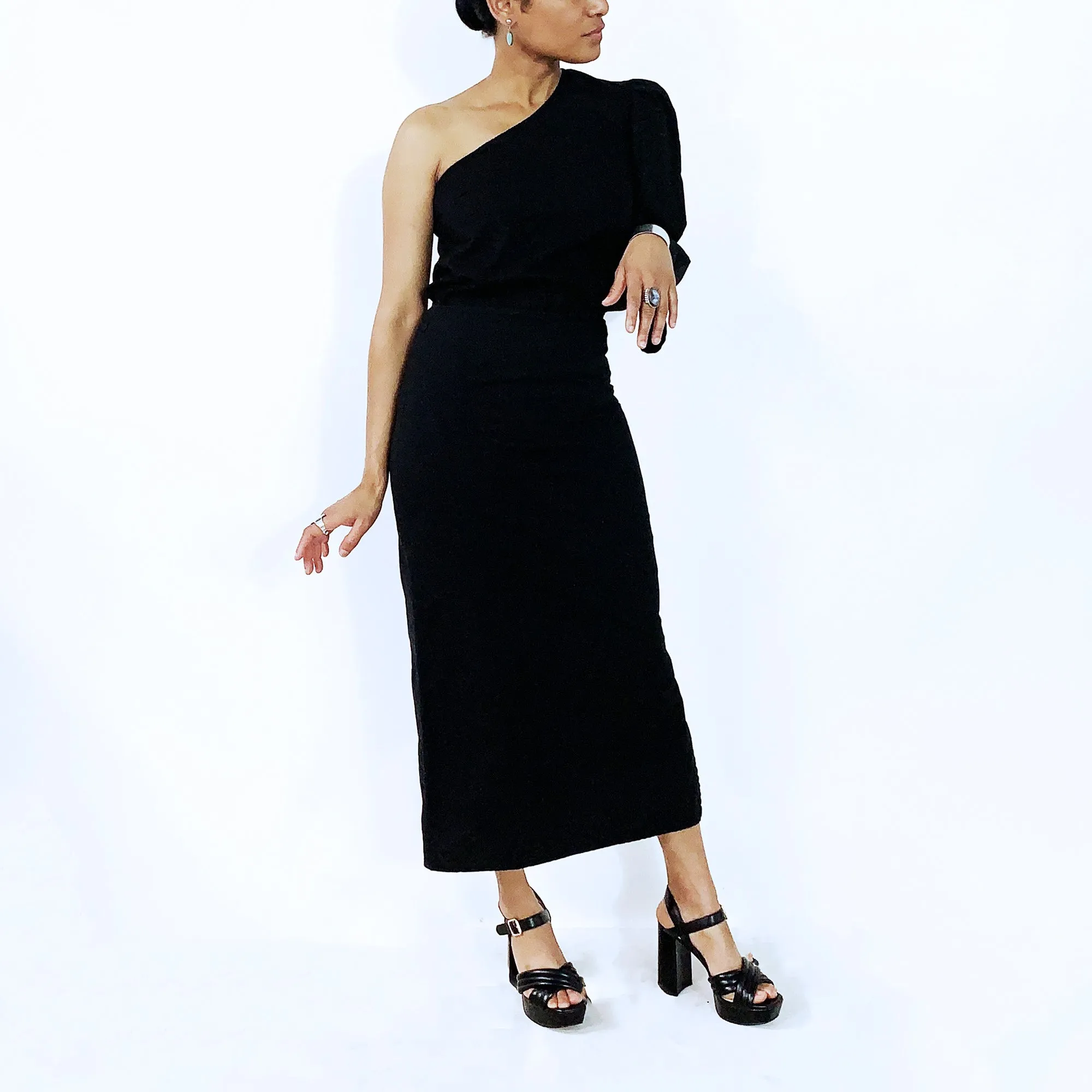 Black One Shoulder Cotton Top | ALPHONSINA