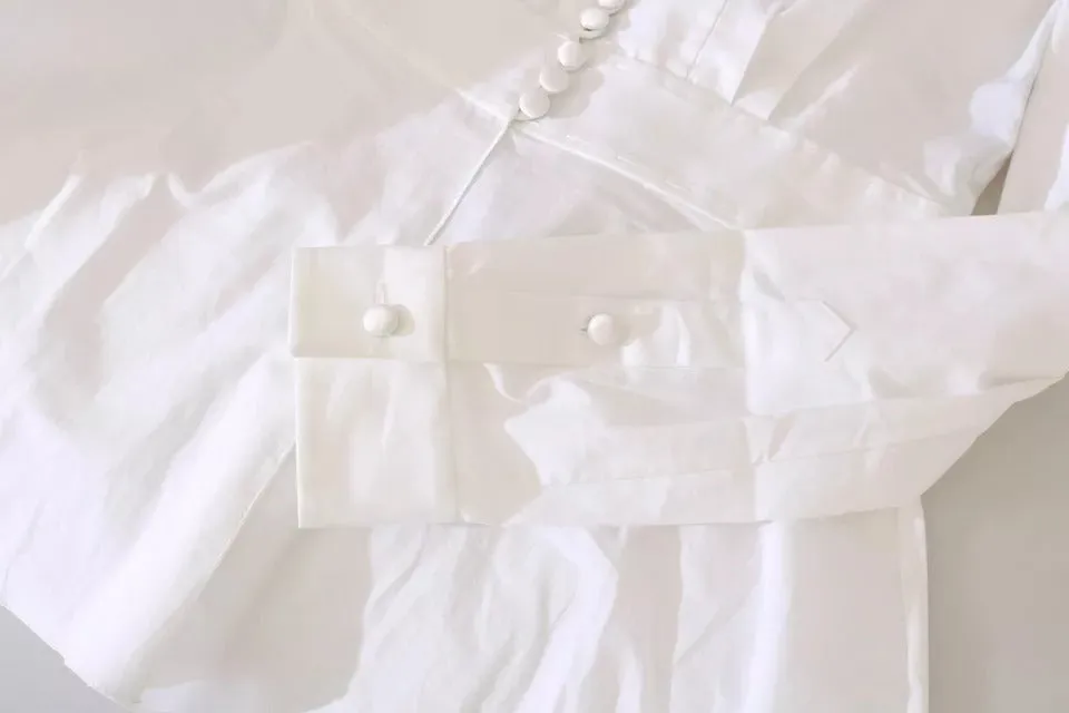 Black White Decorative Buttons Tops Shirt Blouse