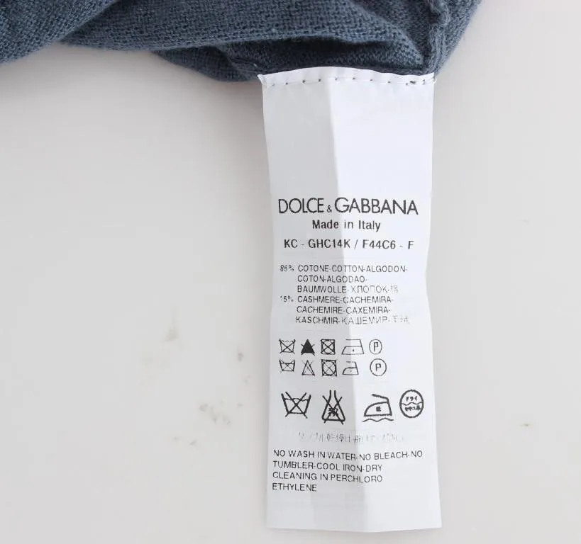 Blue Cotton Cashmere Cardigan Sweater