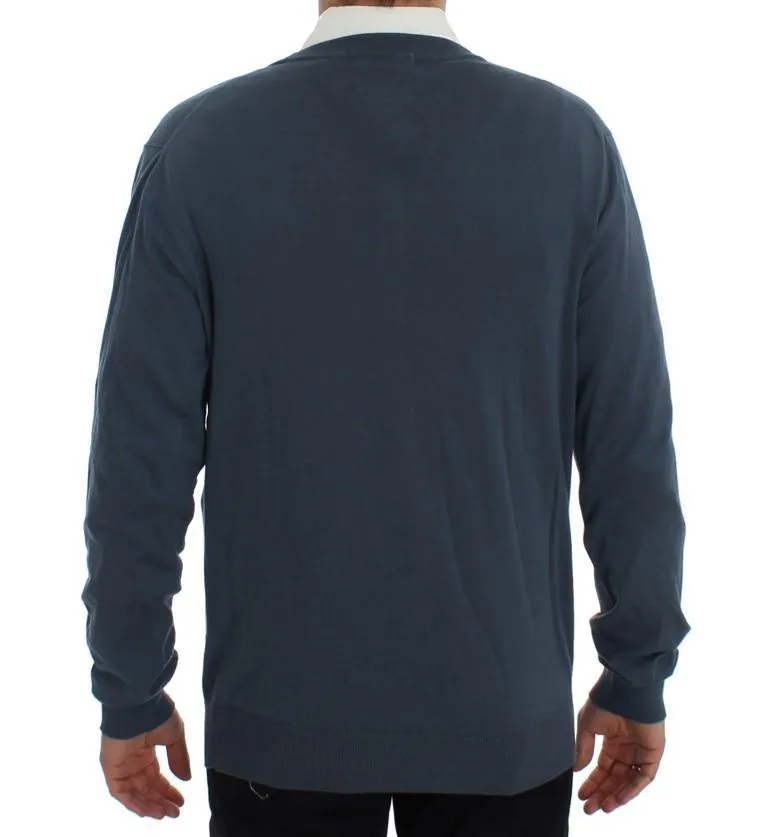 Blue Cotton Cashmere Cardigan Sweater
