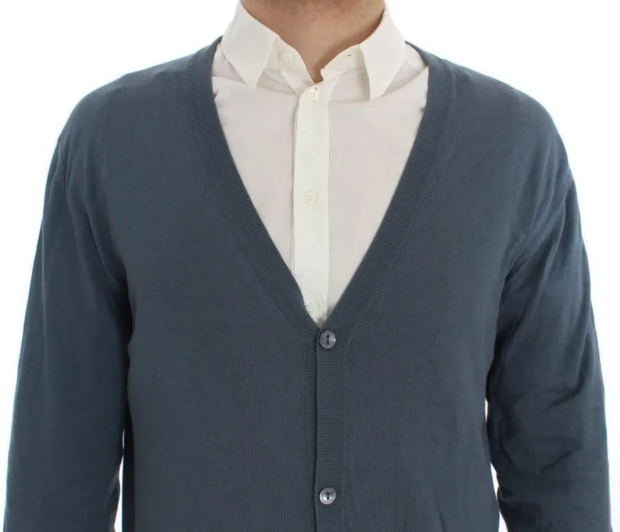 Blue Cotton Cashmere Cardigan Sweater