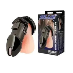 Blue Line Acrylic See-thru Chastity Cock Cage Black