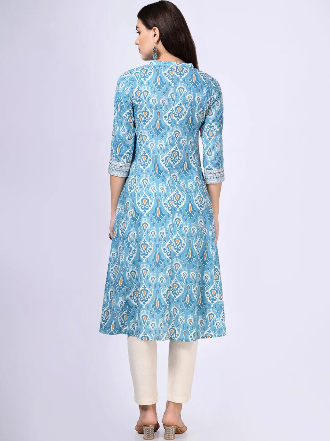 Blue Patola Print Button-Down Cottton Kurta