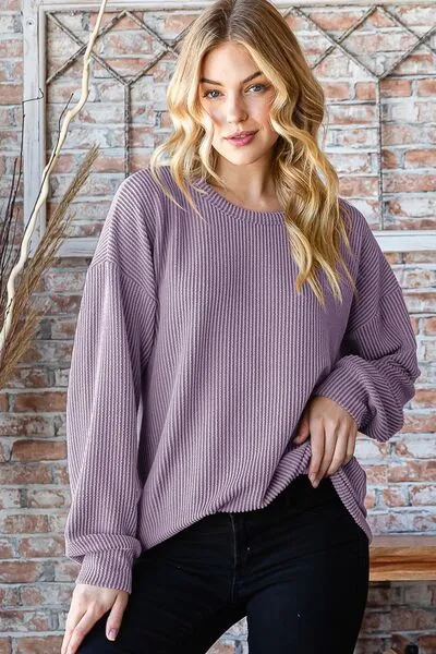 Brady Full Size Round Neck Dropped Shoulder Blouse