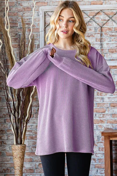 Brady Full Size Round Neck Dropped Shoulder Blouse