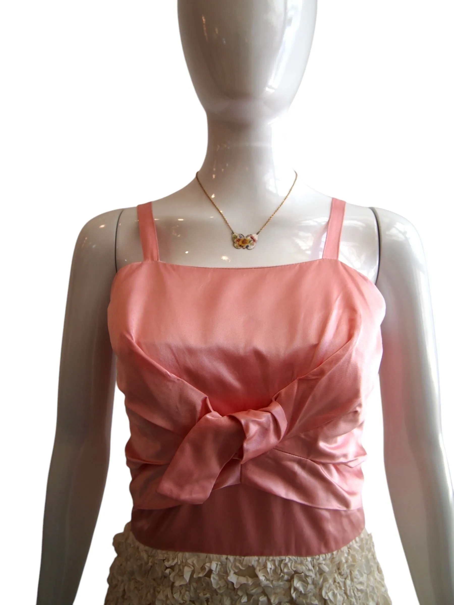 Bubbly Crinkly - 60s Bubblegum Pink Cream Quirky Textured Dress