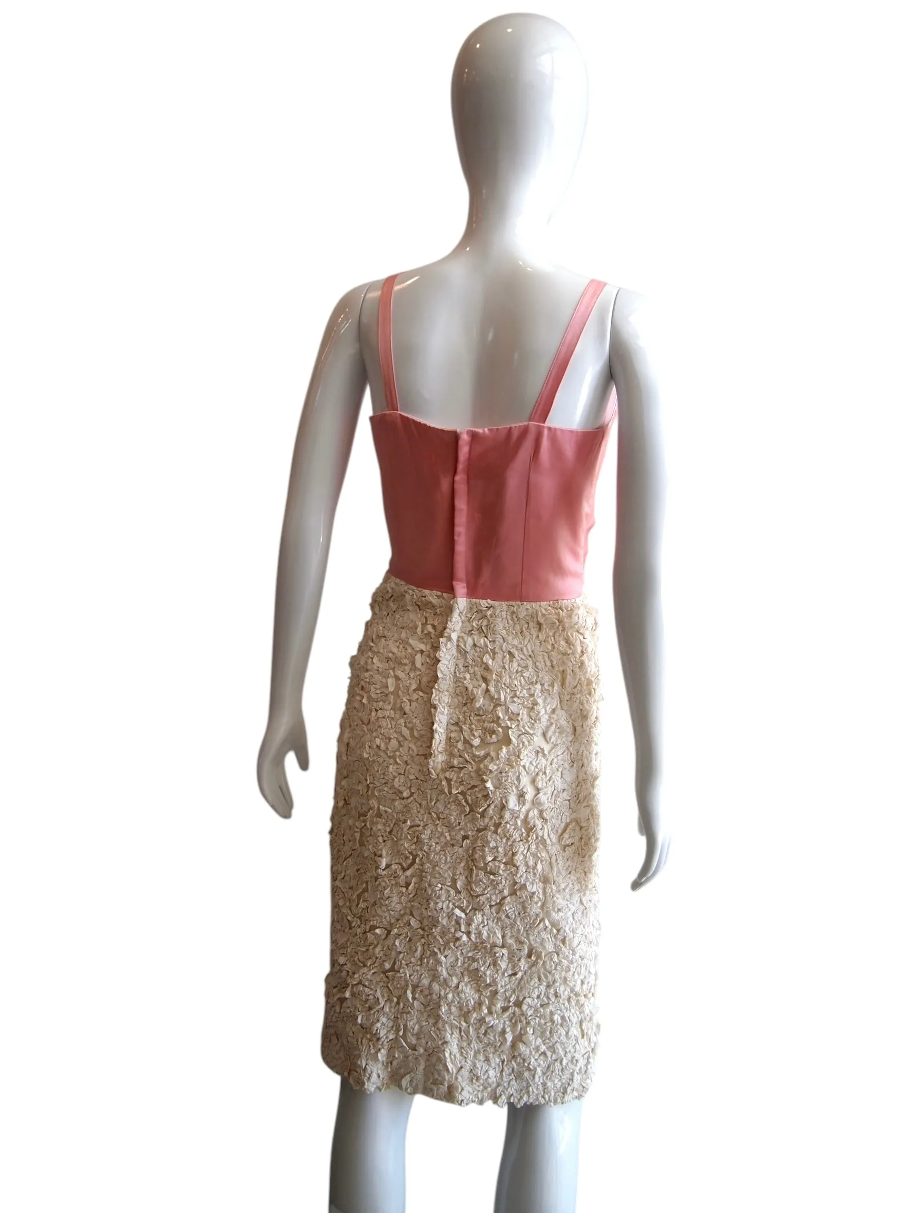 Bubbly Crinkly - 60s Bubblegum Pink Cream Quirky Textured Dress