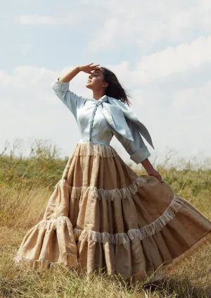 Burlap & Silk Cotton Button Up Ball Gown