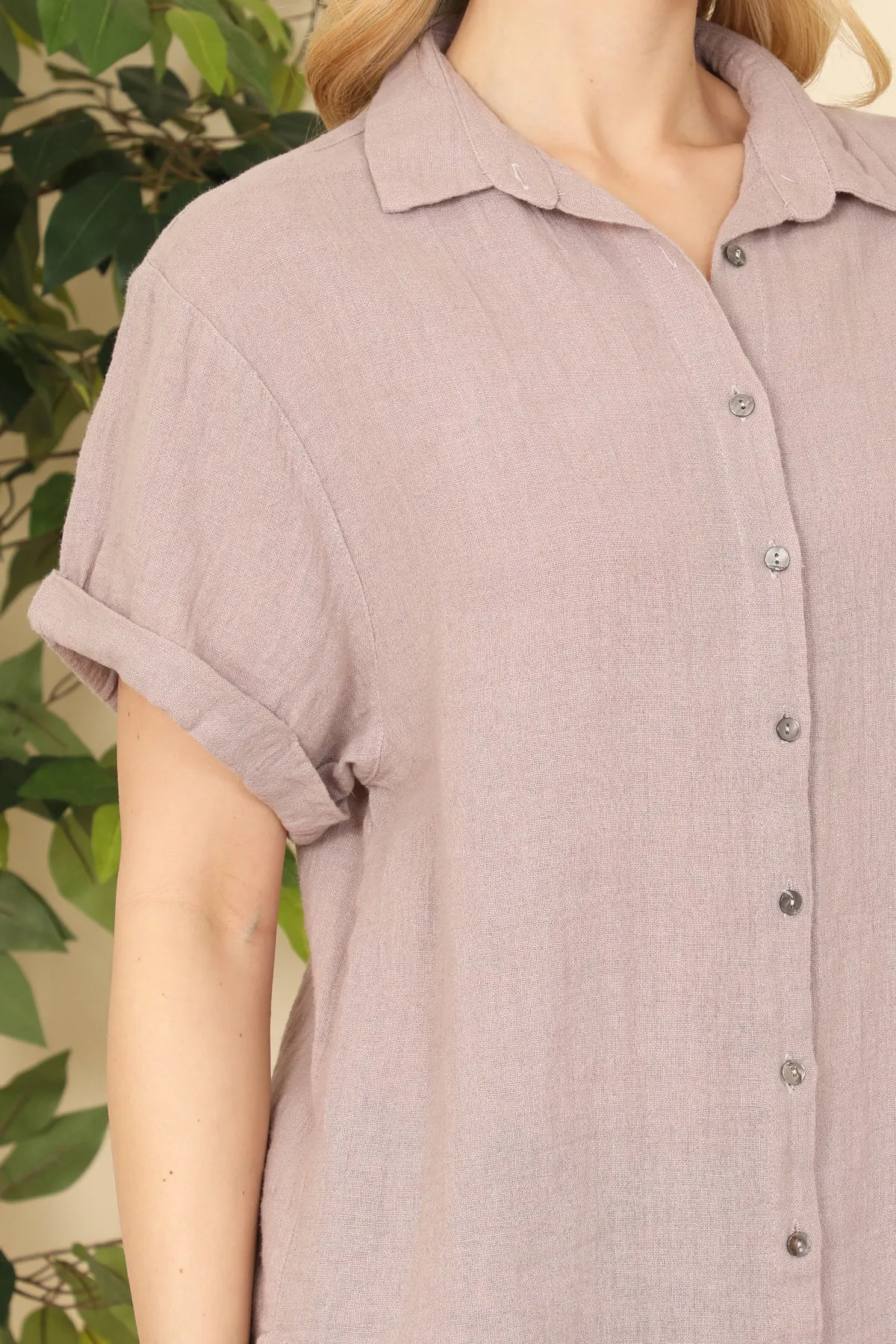 Button Detail Cuff Short Sleeve Top