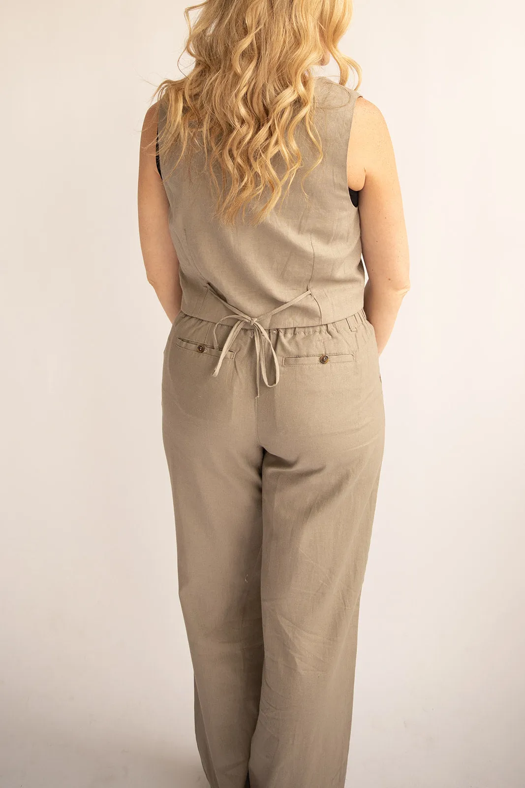 Button Down Linen Vest-Grey stone
