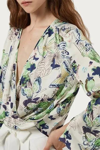 CARDALL BUTTERFLY-PRINT SATIN BLOUSE