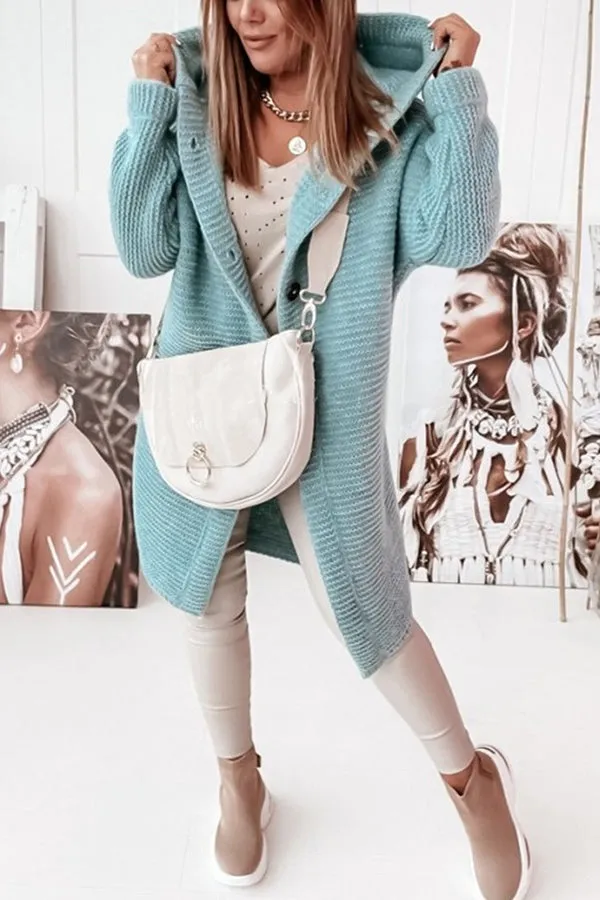 CASUAL LOOSE BAT SLEEVE HOODED WOOLEN CARDIGAN