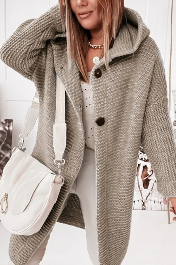 CASUAL LOOSE BAT SLEEVE HOODED WOOLEN CARDIGAN