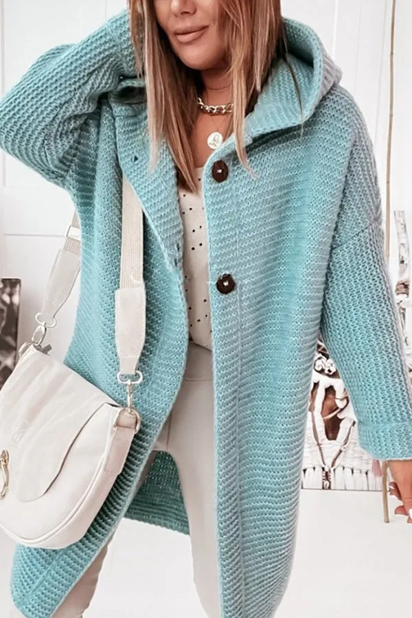 CASUAL LOOSE BAT SLEEVE HOODED WOOLEN CARDIGAN